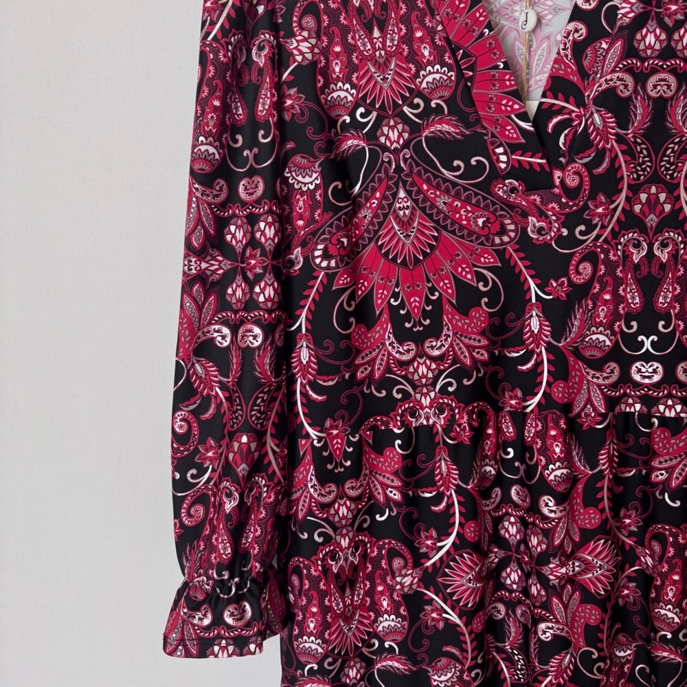 Jude Connally Tiered Midi Dress Women Medium Pink Black Paisley Boho NWT - Picture 8 of 11